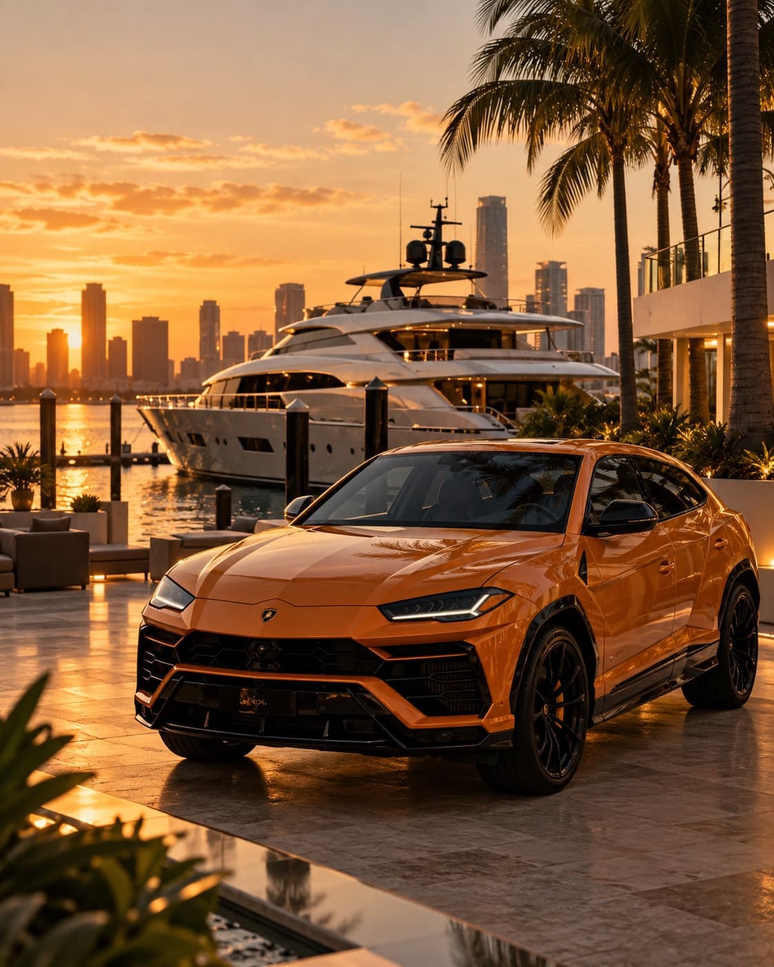 Lamborghini Urus at a Miami marina